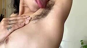 bold licks on her tasty hairy armpits
