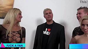 Blonde Bombshells Nesty and Aisha Team Up for Blowjob, Cowgirl Riding, and Pussy Licking on Ginger Admirer's Cock