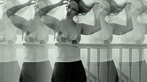 belly dancer with glasses in huge fetish music performance