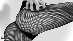 Fishnet Tights Tease Ass and Feet in Black and White