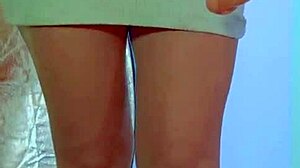 Suggestive-Neutral college desi with sexy dress and sneakers plays with glass dildo