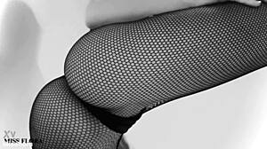 Fishnet Tights Tease Ass and Feet in Black and White