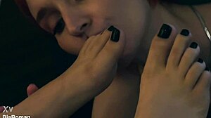 this bitch dominates with choking deepthroat and feet fetish control