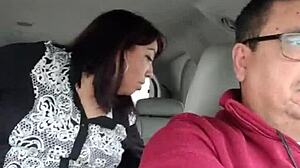 Being fucked by a stranger in our car's backseat. My life partner drives while the outdoor public action unfolds.