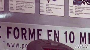 Pretty French tanned girl bent over doggystyle fucking rough at gym with cumshot on small tits