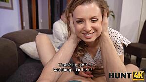 Czech babe rides cock in public outdoor pickup. She gives blowjob and cuckold watches the kinky sex.