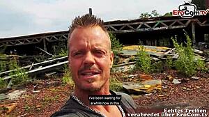 This German tattoo milf gets picked up for public outdoor fucking in a real POV casting date.