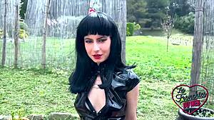 Lucifera the beautiful french brunette slut gets filled by two cocks in mmf lingerie threesome 😈