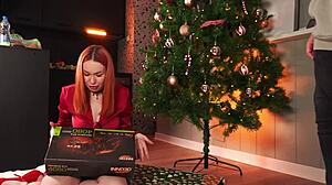 Christmas morning surprise i had rough sex with cute redhead teen by the tree