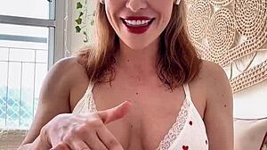 Brazilian milf in lingerie gives jerk off instructions with dildo. Cute amateur shows big tits in homemade solo fetish play.