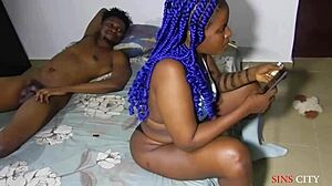 Wet ebony pussy from watching phone porn videos