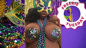 Porn Star Jessica Grabbit Flashes Big Natural Tits At Mardi Gras With Ebony Babe