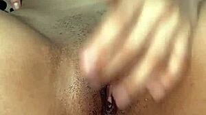 Skinny asian babysitter does wet pussy close up fingering in homemade solo masturbation