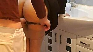 I've got a bit more time to fuck in bathroom with european brunette