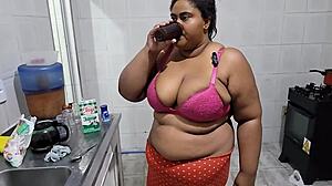 Stepmother gets fucked in the kitchen by her stepson and takes a huge cumshot!