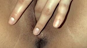 Skinny asian babysitter does wet pussy close up fingering in homemade solo masturbation