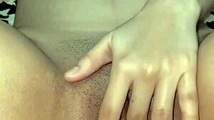 Skinny asian babysitter does wet pussy close up fingering in homemade solo masturbation