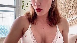 Brazilian milf in lingerie gives jerk off instructions with dildo. Cute amateur shows big tits in homemade solo fetish play.