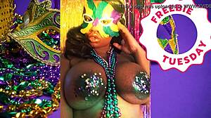 Porn Star Jessica Grabbit Flashes Big Natural Tits At Mardi Gras With Ebony Babe