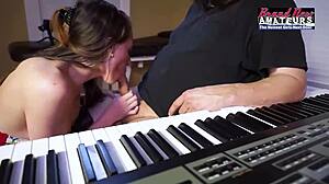 Petite busty green eyed beauty cloe sucks cock deepthroat style and swallows cum with a facial finish