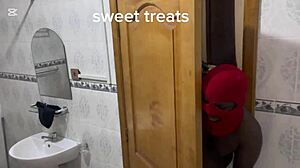 Stalker gets bent over doggystyle fuck in bathroom with bbw blowjob