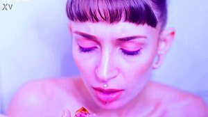 Bare toes from latina goddess slowly crushing juicy fruit with close-up wet sucking and crushing sounds