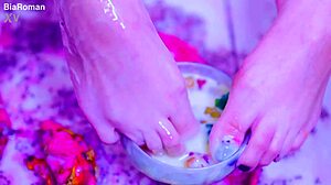 bia roman gets her sexy feet all messy with squirting and choking fun