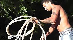 the brazilian latina offered herself to the gardener and they fucked raw with big cock in her pussy