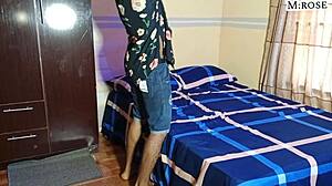 Step sister showed brother how to fuck in bedroom. She rode big black cock cowgirl style moaning loud.