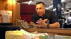 hey busty wife why are you sucking that schlong in front of your cuckold husband with big tits exposed