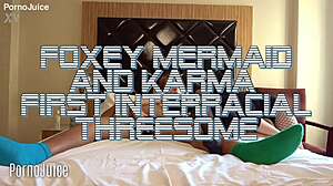 Foxey Mermaid and Karma Take Big Black Cock in Hot Interracial Threesome Pussy Stretching