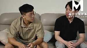 You won't believe this - I'm watching my big tits Asian milf wife in a cuckold threesome, bent over and riding hard.