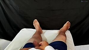 nerdy guy gets aroused thinking of ex girlfriend leading to solo masturbation orgasm with cum on hand in see through compilation