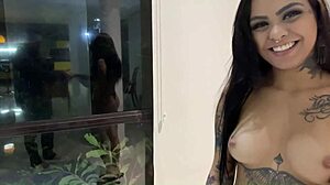 Ninfetinha with piercing on chest shows off until taking cock from the guy