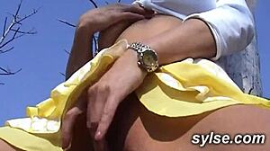 two amateur milfs flash at restaurant then orgy with clients