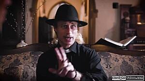 uh, me and my girl made this disapprovin priest lick our hairy pussies in a wild threesome, it was so dominatin and hot...