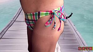 In a thrilling outdoor escapade, she teases in a sexy bikini at the beach. Then comes intense handjob masturbation leading to explosive ejaculation in the shower.