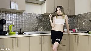 Stepsister Gets Rough Anal Fucked in Kitchen by Lucky Brother's Friend!