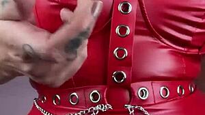 brunette milf mistress with big tits gives pov femdom fantasy jerk off instructions to chastity slut