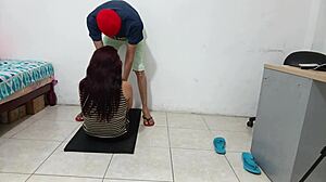 She Strips Boldly During Exercise, Shaking Huge Ass and Smooth Pussy in Lingerie Domination.