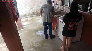 Hey, this Brazilian housewife pays the technician with her big ass while husband's away. She gets rough pussy licking and fucking in maid outfit.