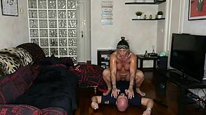 Bold policeman arrives to arrest muscular milf but ends up deepthroating and assfucking her