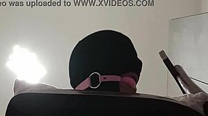 This tied-up blindfolded ballgagged milf gets fucked hard in mouth pussy and ass