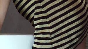 in a casual tale, blonde babe enjoys after shower sex with footjob and riding in outdoor public spot