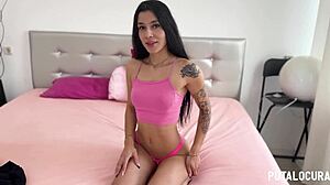 i caught skinny latina rousse black and gave her a dirty blowjob with cum swallow in missionary