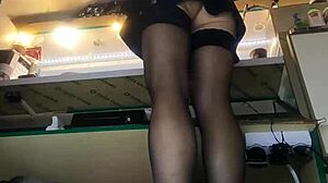 Sexy Milf With Long Legs And Big Pussy Lips Serves Guests In Mini Skirt Despite Winter Cold