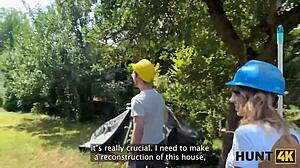 Sexy Fanta Sie Fucks With Old Hunter For Her Annual Salary In Public. Blonde big tits european caught cheating cuckold outdoor pov sex.