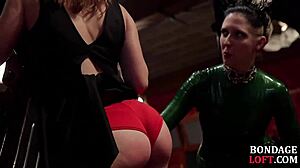 femdom spanks bdsm sub before anal fucking in lingerie trio