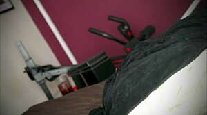 curved cock plunges deep into tight black toy. the muscular bodybuilder moans during rough solo masturbation until massive cumshot erupts.