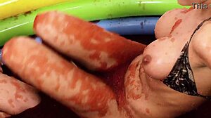 chloe conrad and leila bee masturbate in a pool of strawberry jelly? wanna see these lesbians fingering and licking pussy in fetish bath costumes